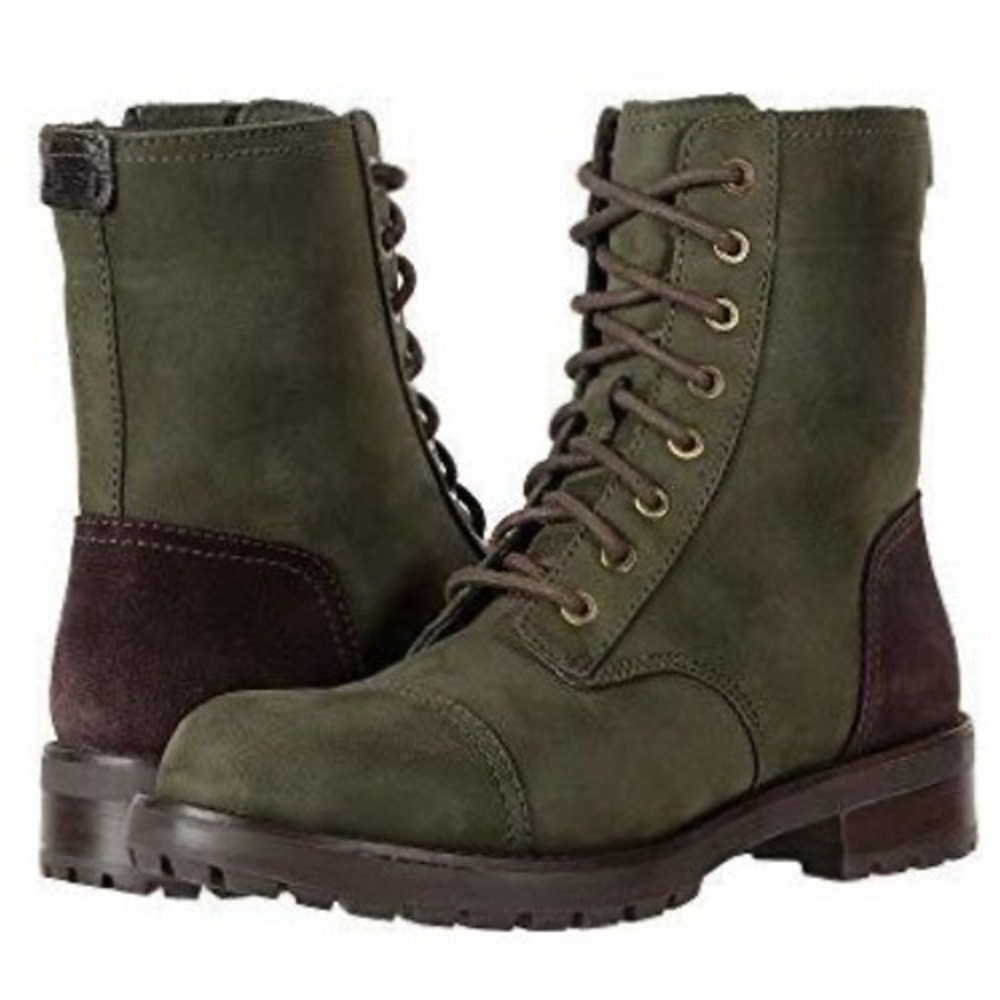 UGG Kilmer Women's Olive Green Leather Waterproof Combat Moto Rugged Ankle Boots